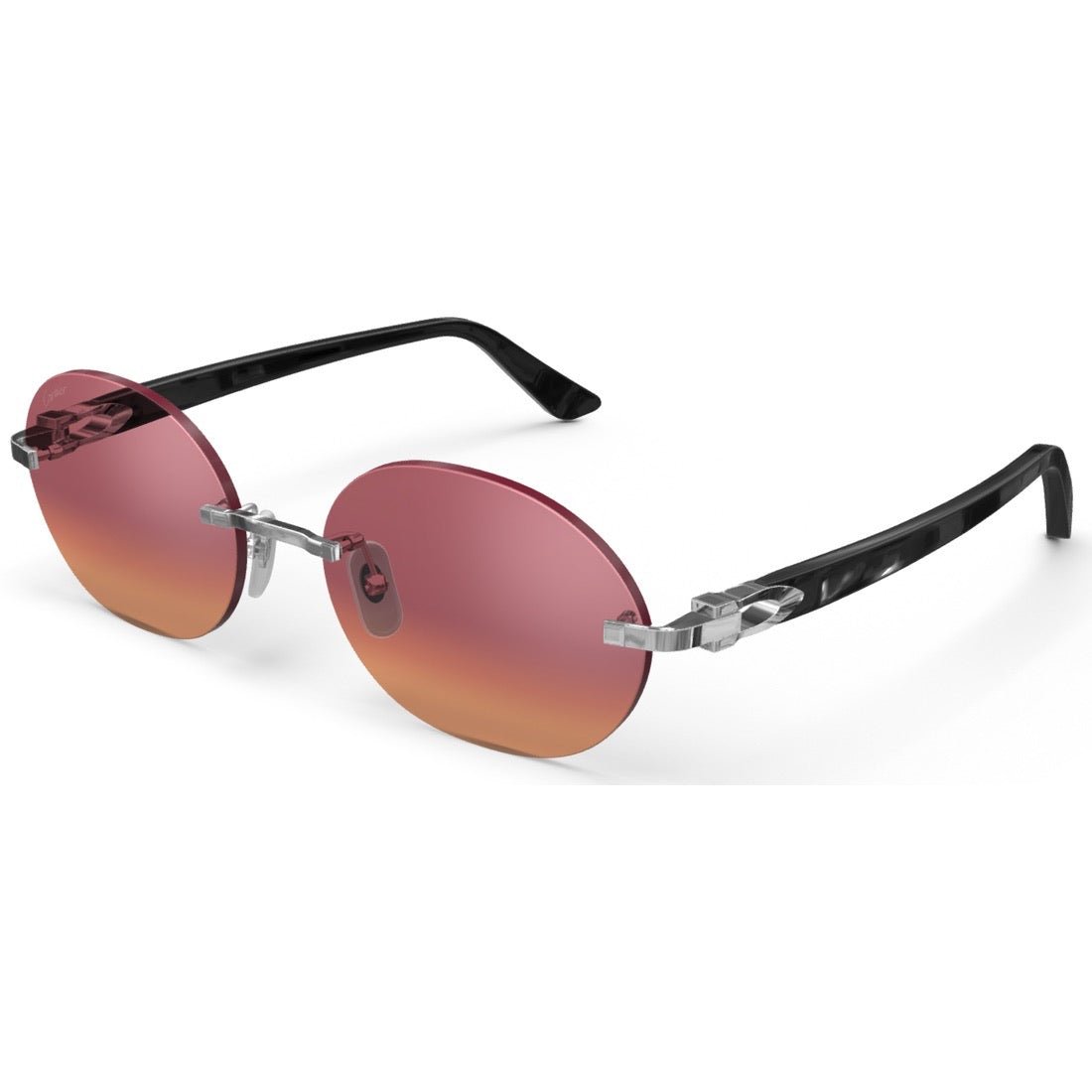 CARTIER DECOR C ACETATE BLACK OVAL PLATINUM GRADIENT BURGUNDY