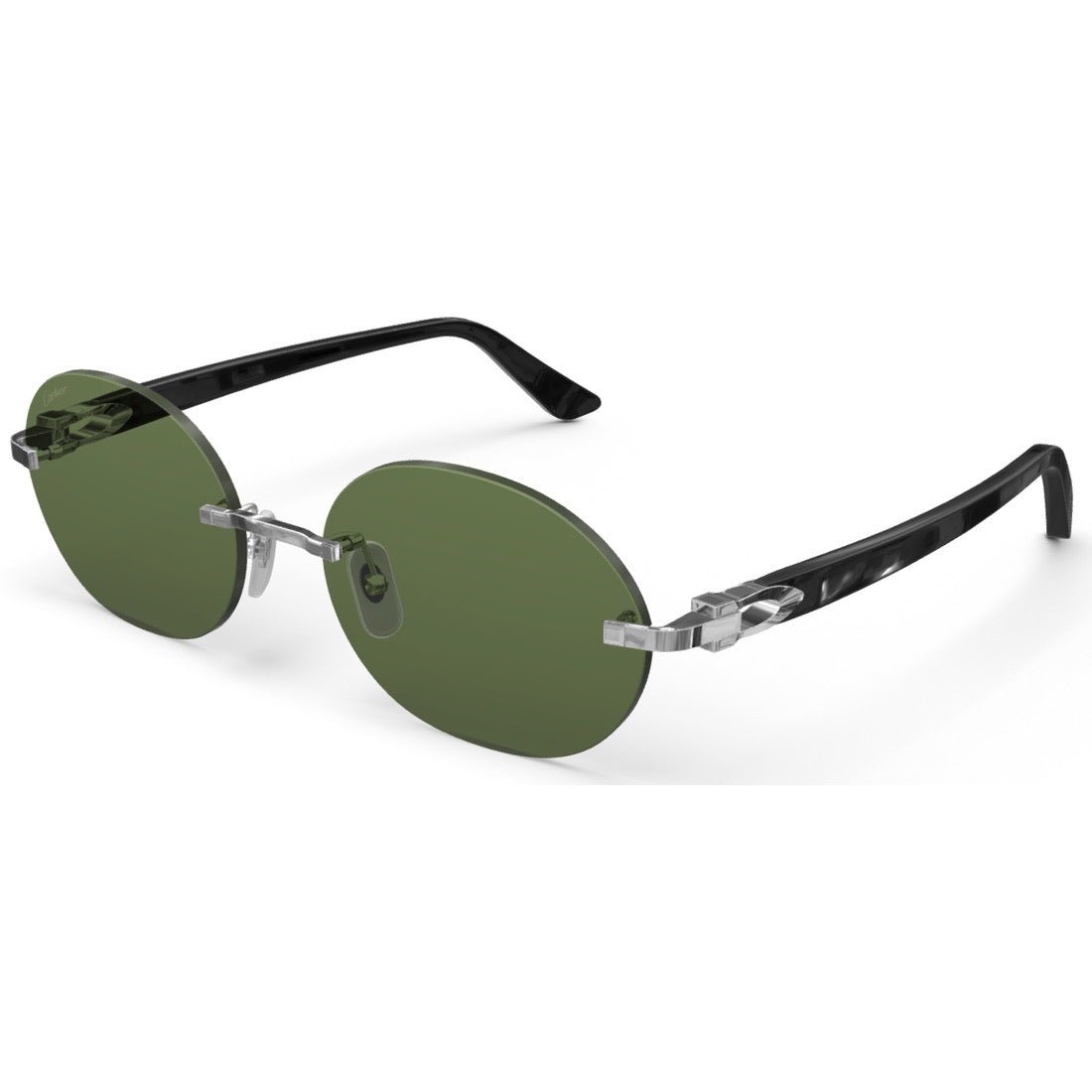 CARTIER DECOR C ACETATE BLACK OVAL PLATINUM GREEN