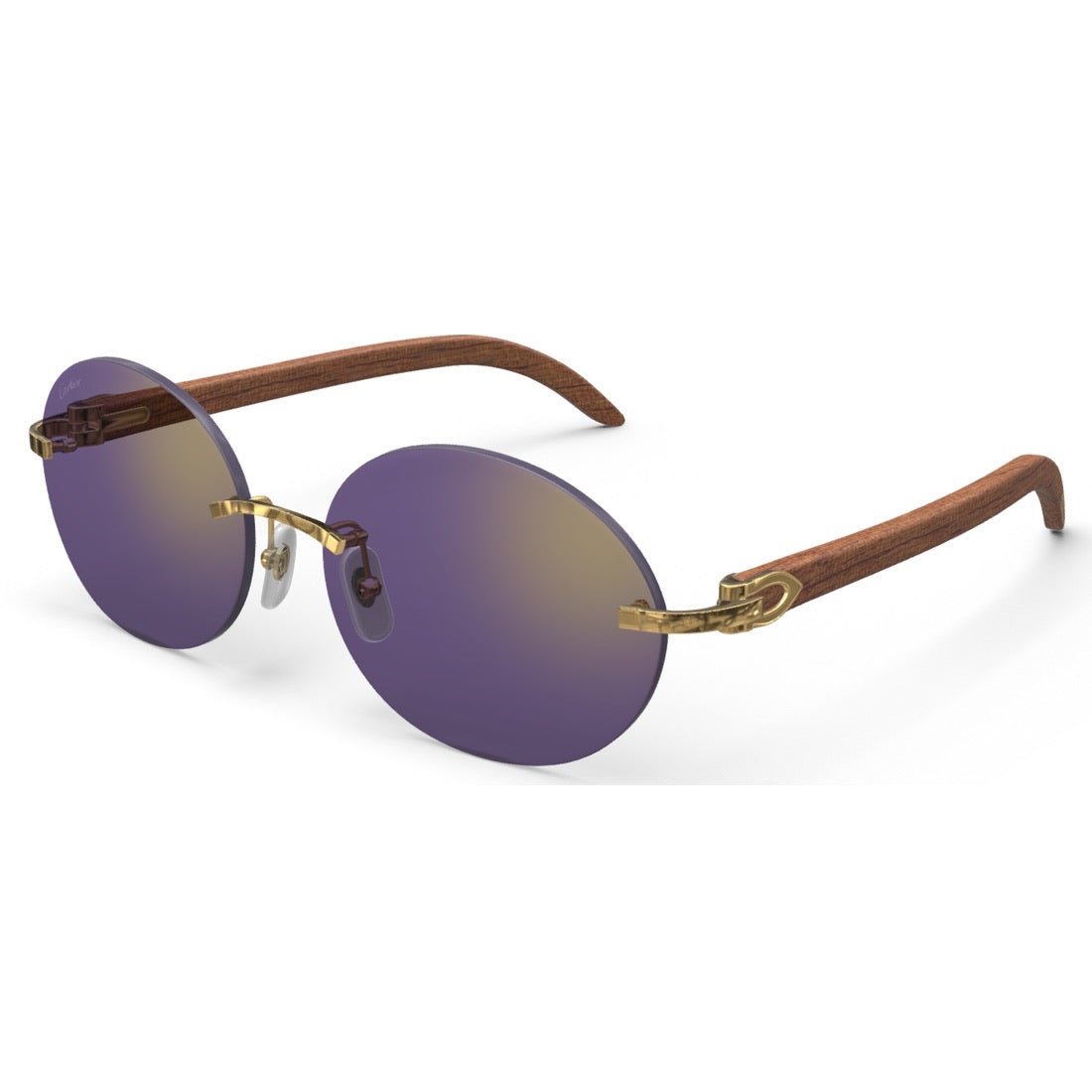 CARTIER DECOR C WOOD BROWN OVAL GOLD PURPLE