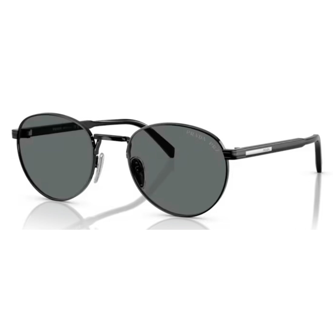 Prada PRB51S Polarized Sunglasses – Black Round Frame Black | Model 1AB5Z1 PRADA PR B51S 1AB5Z1 Shiny Black Black Polar Polarized 53 mm  main image 2