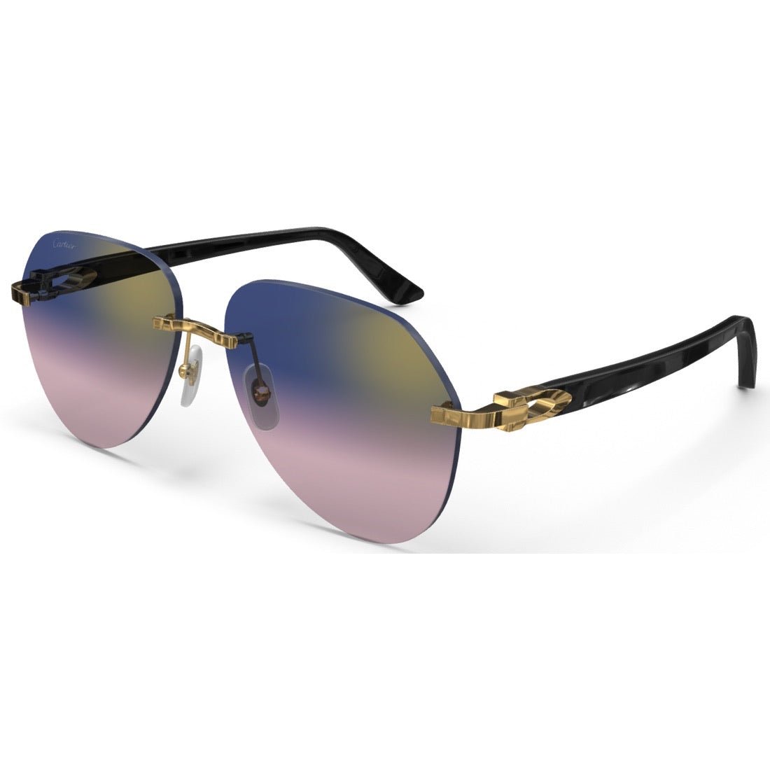 CARTIER DECOR C ACETATE BLACK - PILOT - GOLD/GRADIENT PURPLE - PARIS LUNETIER