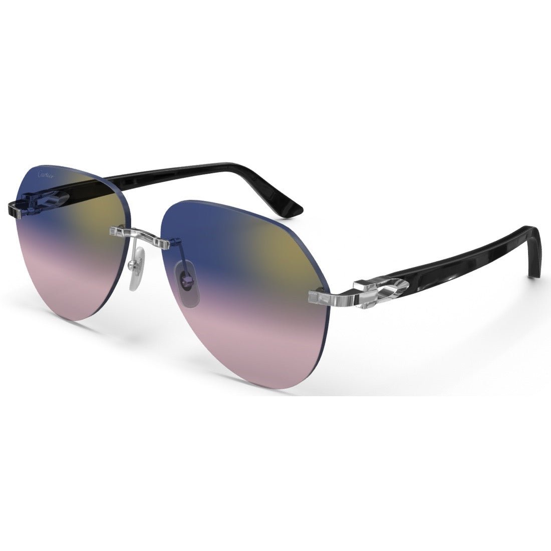 CARTIER DECOR C ACETATE BLACK - PILOT - PLATINUM/GRADIENT PURPLE - PARIS LUNETIER