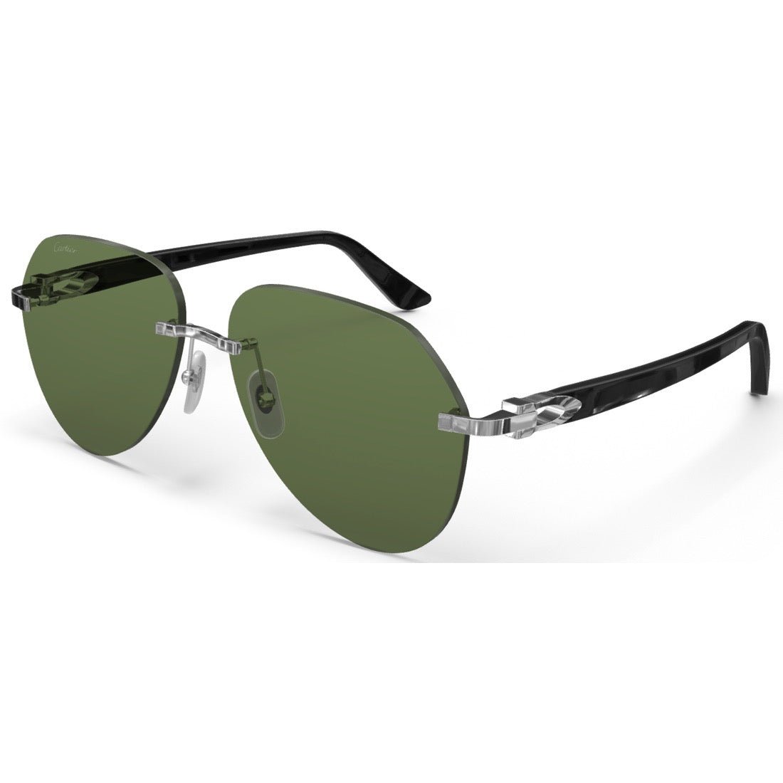 CARTIER DECOR C ACETATE BLACK - PILOT - PLATINUM/GREEN - PARIS LUNETIER