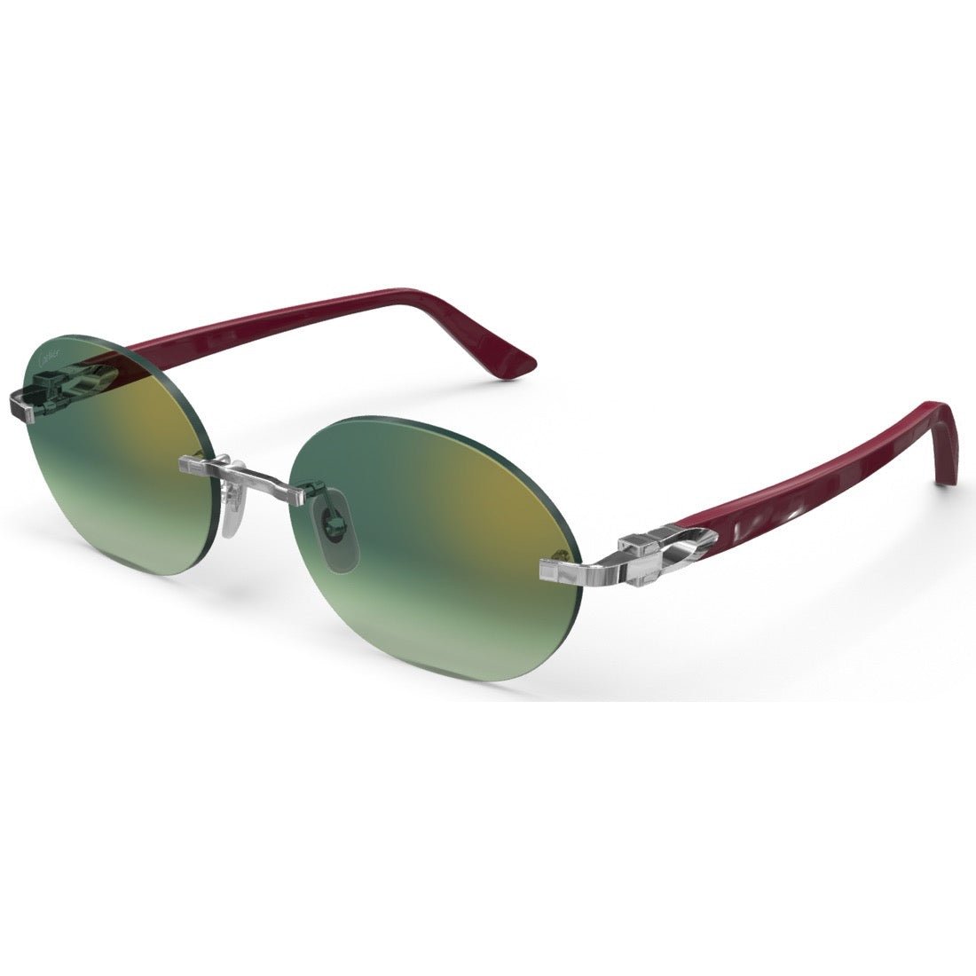 CARTIER DECOR C ACETATE BURGUNDY - OVAL - PLATINUM/GRADIENT GREEN - PARIS LUNETIER