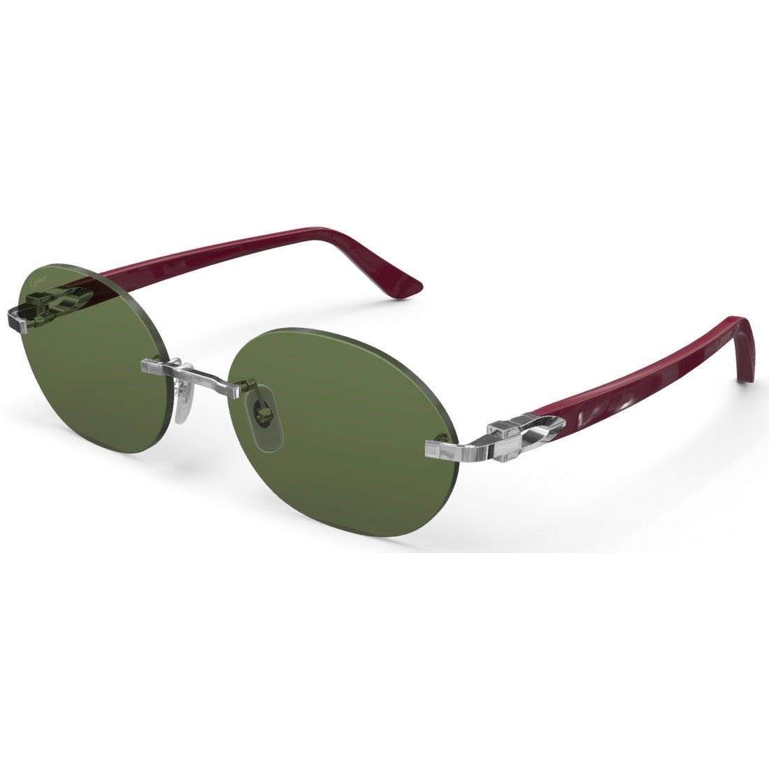 CARTIER DECOR C ACETATE BURGUNDY - OVAL - PLATINUM/GREEN - PARIS LUNETIER