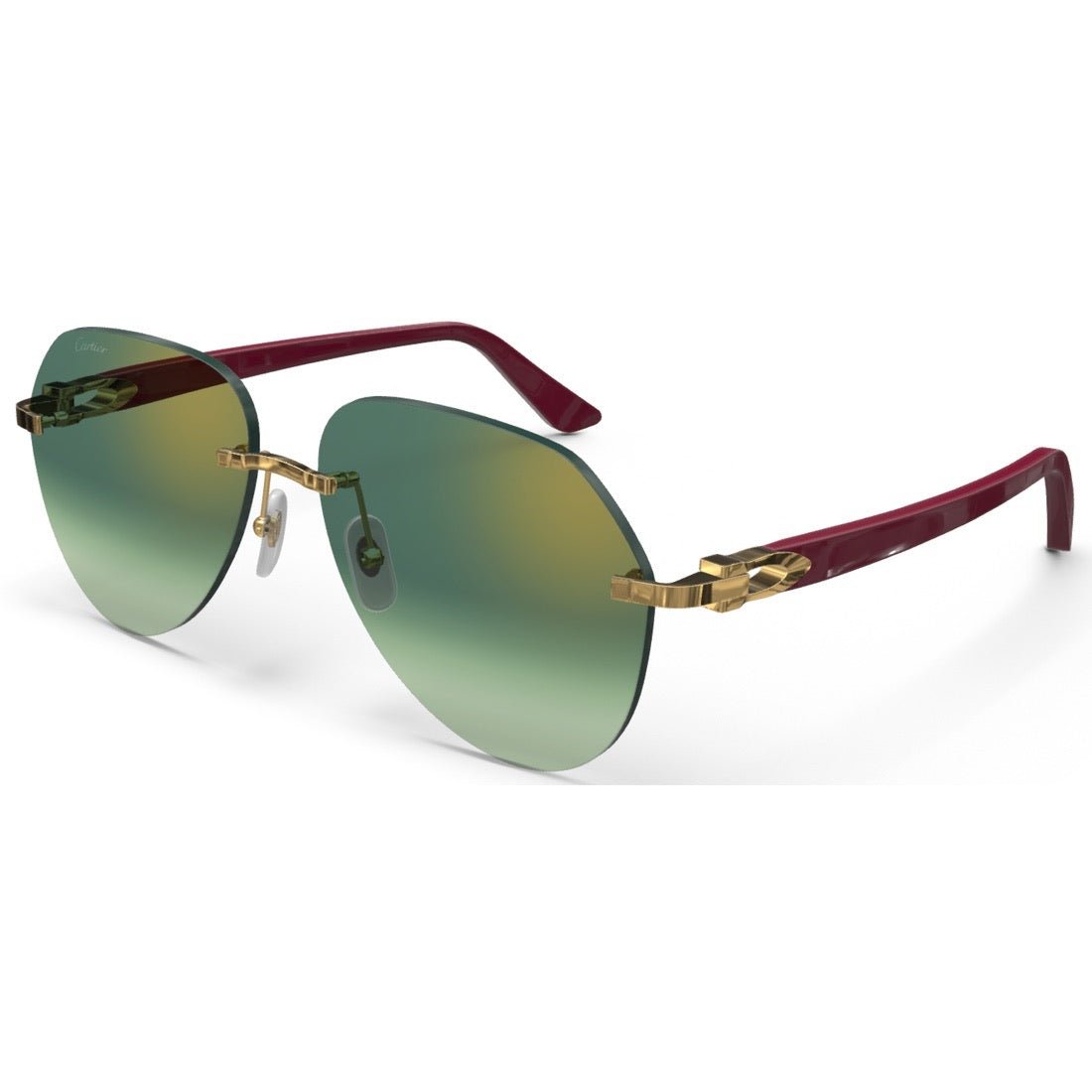 CARTIER DECOR C ACETATE BURGUNDY - PILOT - GOLD/GRADIENT GREEN - PARIS LUNETIER