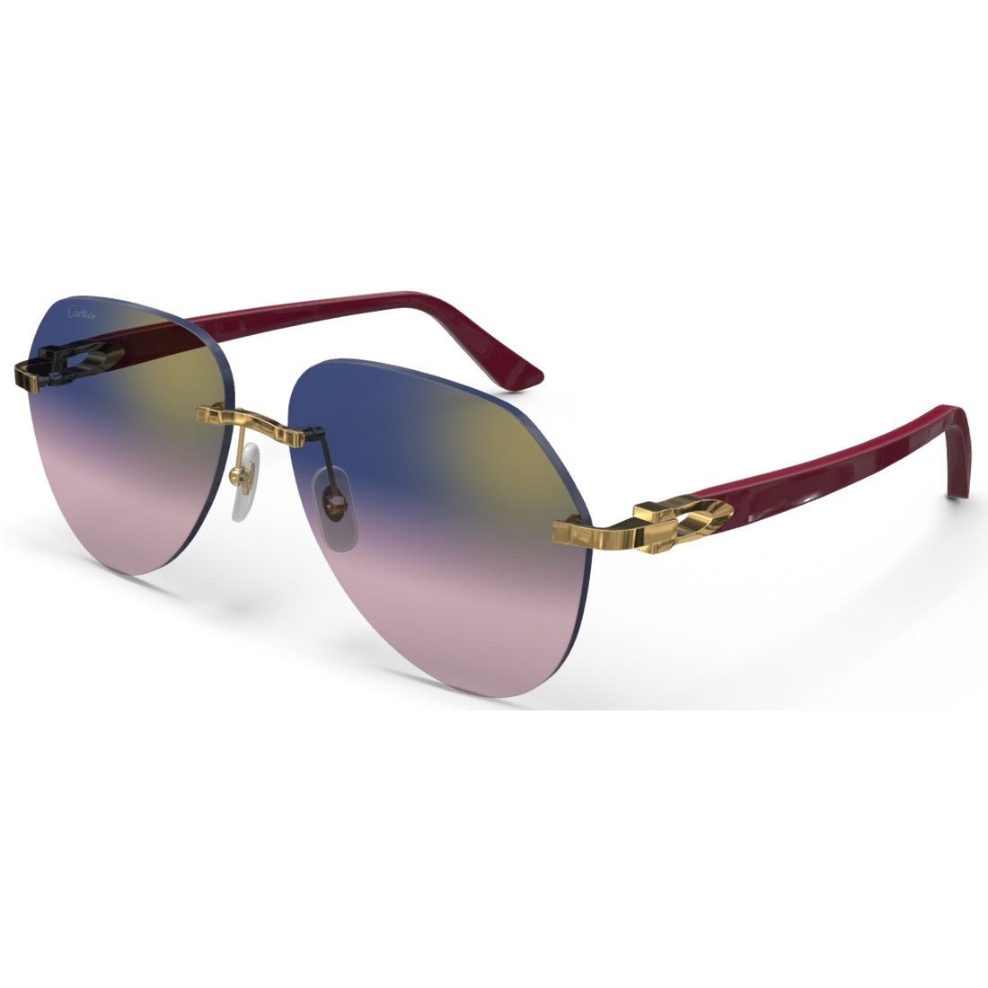 CARTIER DECOR C ACETATE BURGUNDY - PILOT - GOLD/GRADIENT PURPLE - PARIS LUNETIER