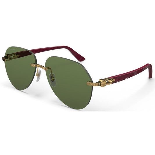 CARTIER DECOR C ACETATE BURGUNDY - PILOT - GOLD/GREEN - PARIS LUNETIER