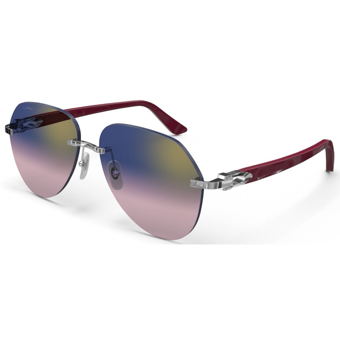 CARTIER DECOR C ACETATE BURGUNDY - PILOT - PLATINUM/GRADIENT PURPLE - PARIS LUNETIER