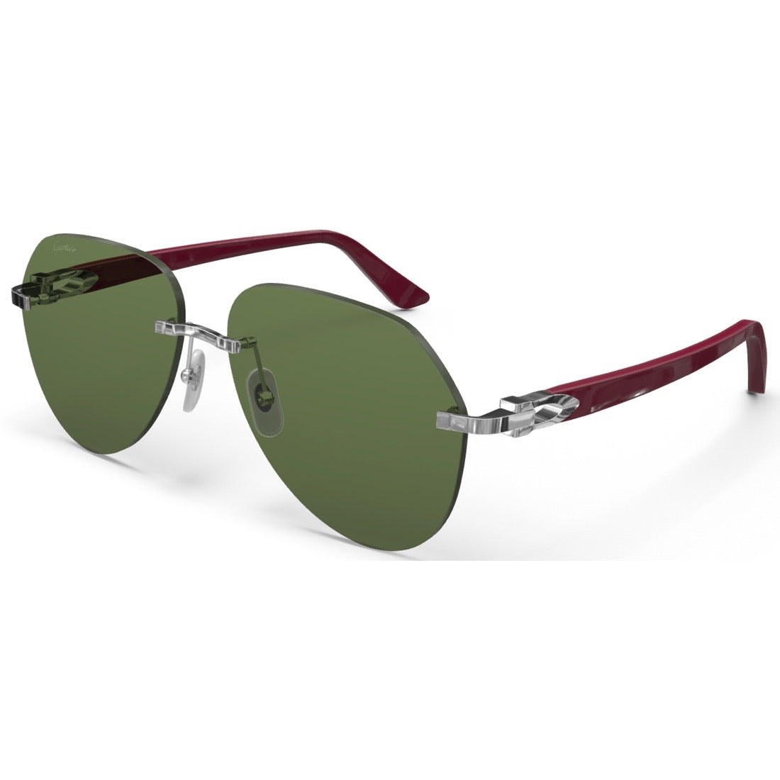 CARTIER DECOR C ACETATE BURGUNDY - PILOT - PLATINUM/GREEN - PARIS LUNETIER