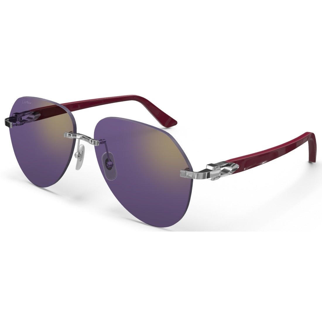 CARTIER DECOR C ACETATE BURGUNDY - PILOT - PLATINUM/PURPLE - PARIS LUNETIER