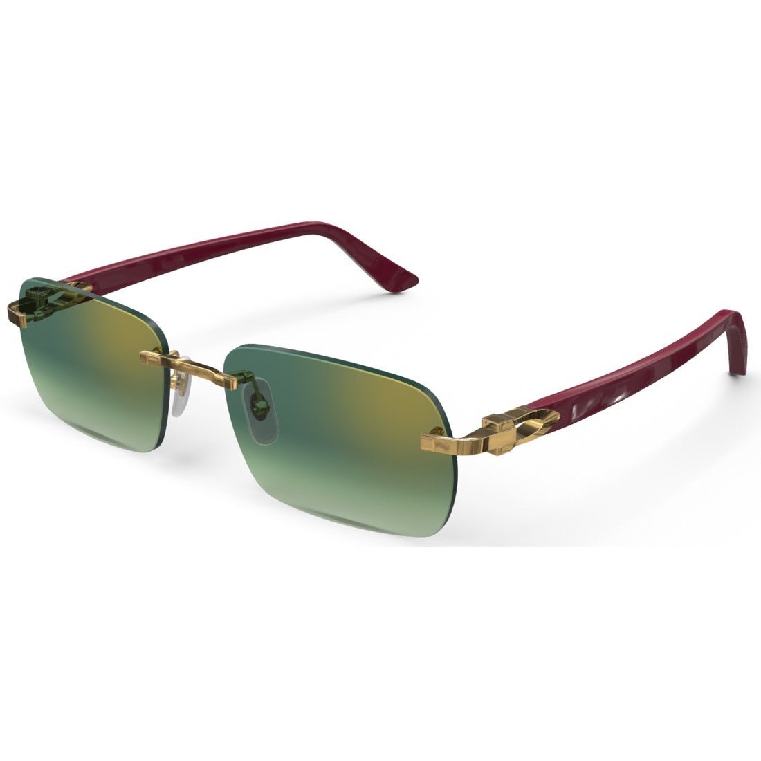 CARTIER DECOR C ACETATE BURGUNDY - RECTANGULAR - GOLD/GRADIENT GREEN - PARIS LUNETIER