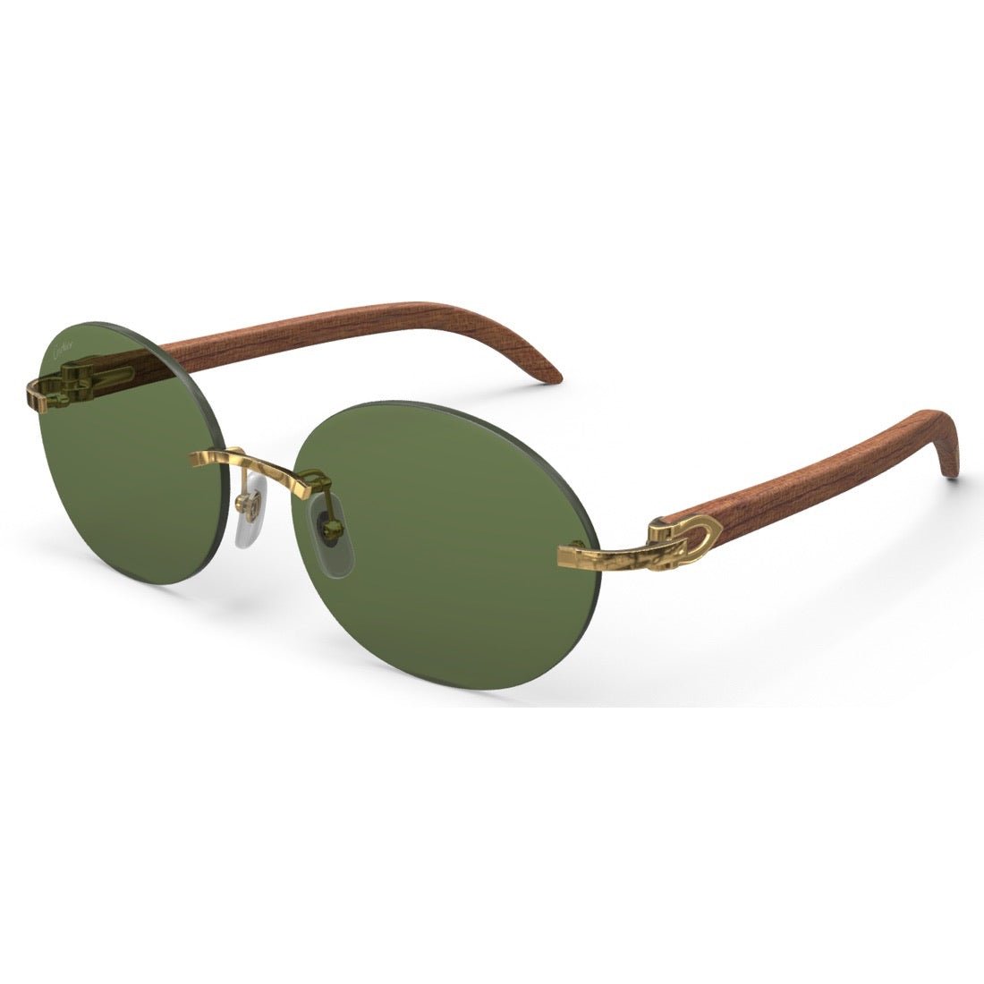 CARTIER DECOR C WOOD BROWN - OVAL - GOLD/GREEN - PARIS LUNETIER