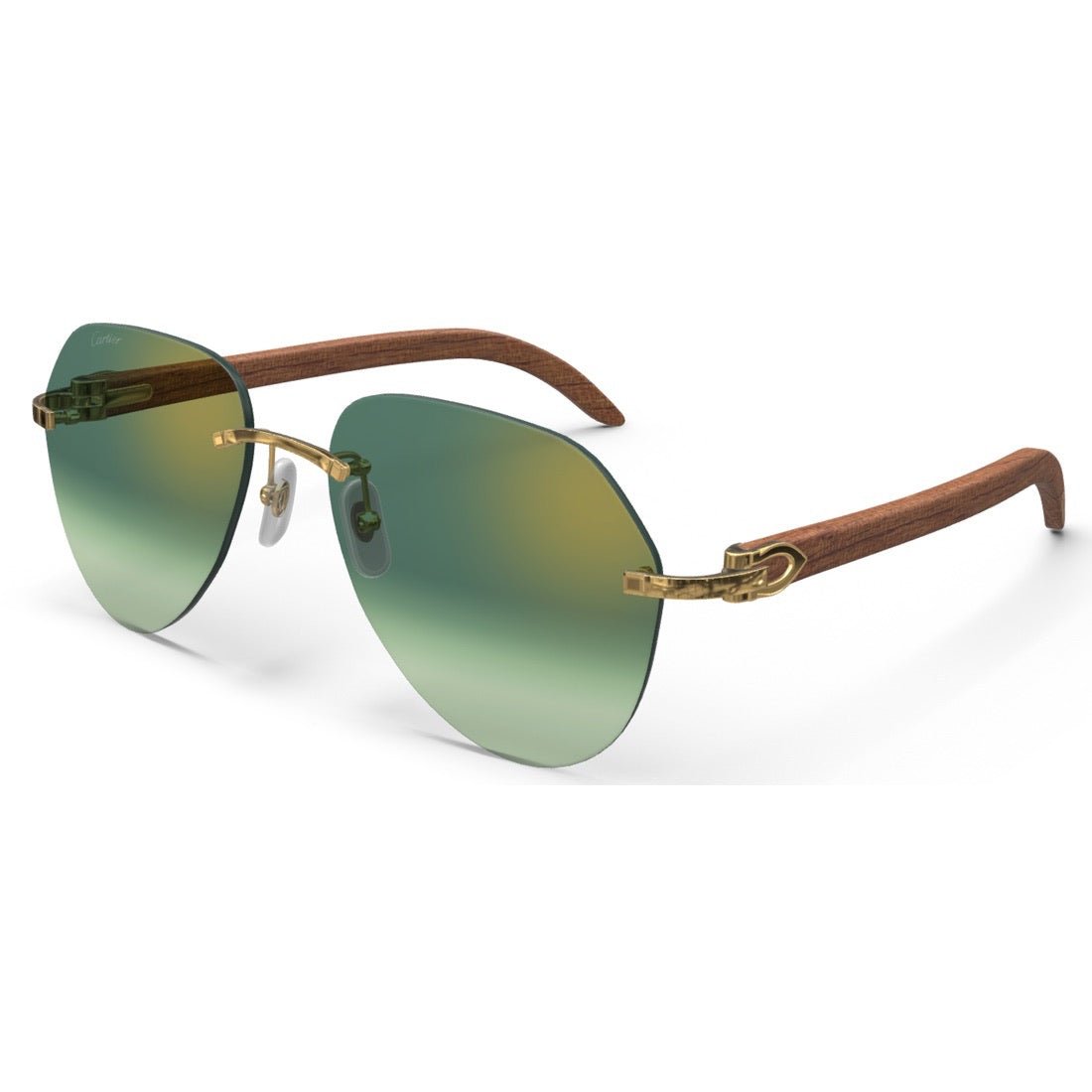 CARTIER DECOR C WOOD BROWN - PILOT - GOLD/GRADIENT GREEN - PARIS LUNETIER