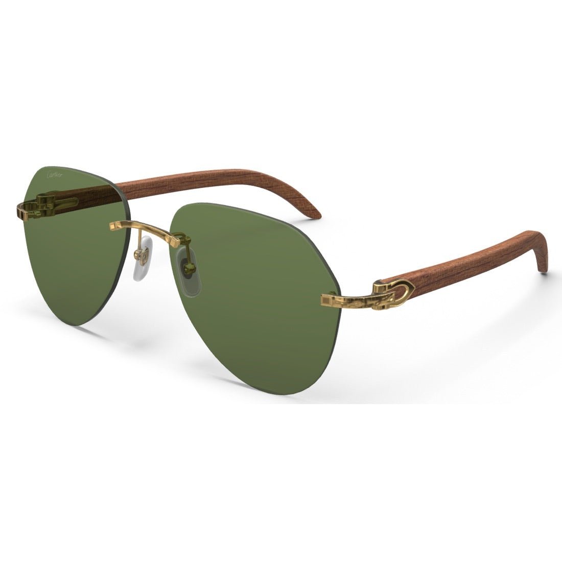 CARTIER DECOR C WOOD BROWN - PILOT - GOLD/GREEN - PARIS LUNETIER