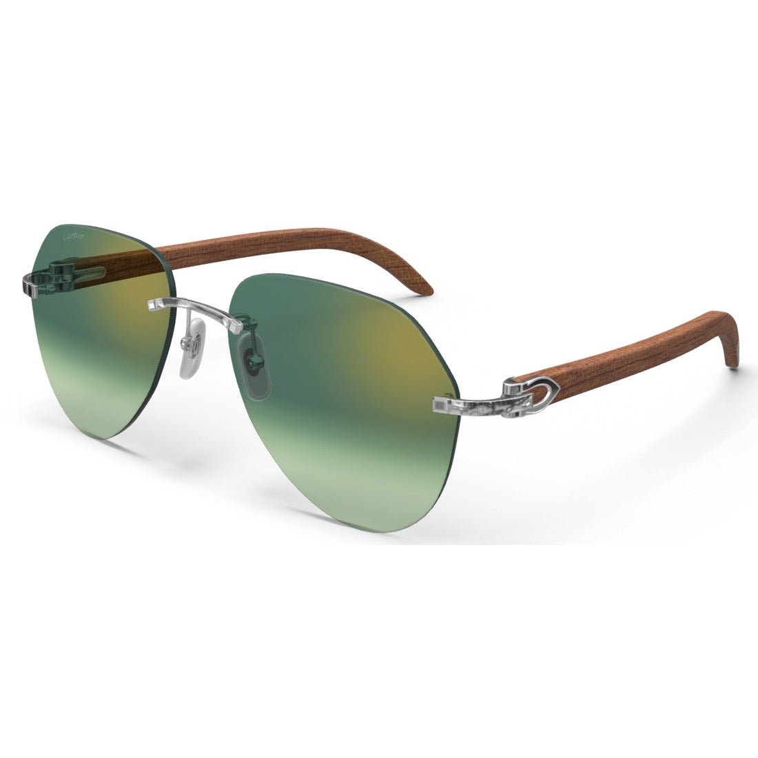 CARTIER DECOR C WOOD BROWN - PILOT - PLATINUM/GRADIENT GREEN - PARIS LUNETIER