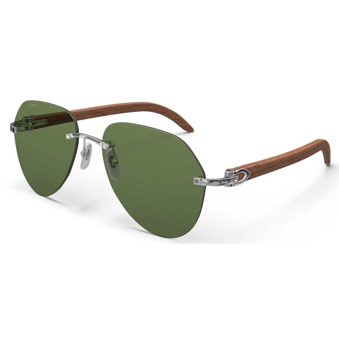 CARTIER DECOR C WOOD BROWN - PILOT - PLATINUM/GREEN - PARIS LUNETIER