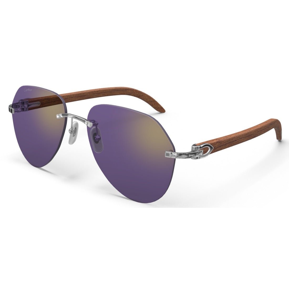 CARTIER DECOR C WOOD BROWN - PILOT - PLATINUM/PURPLE - PARIS LUNETIER