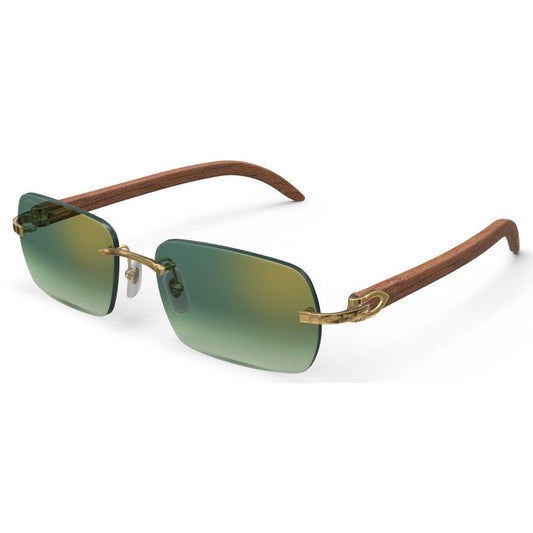 CARTIER DECOR C WOOD BROWN - RECTANGULAR - GOLD/GRADIENT GREEN - PARIS LUNETIER