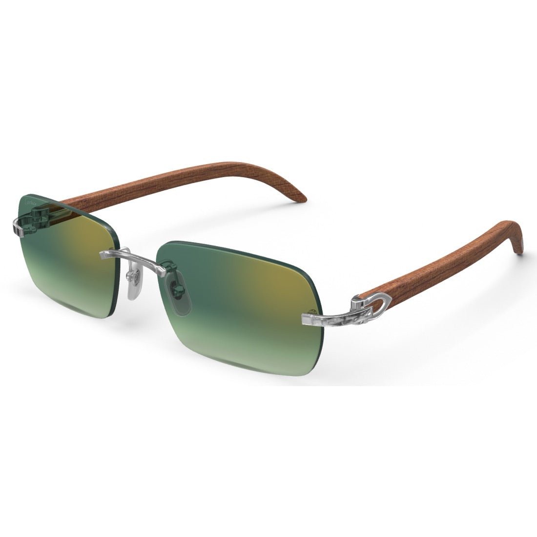 CARTIER DECOR C WOOD BROWN - RECTANGULAR - PLATINUM/GRADIENT GREEN - PARIS LUNETIER